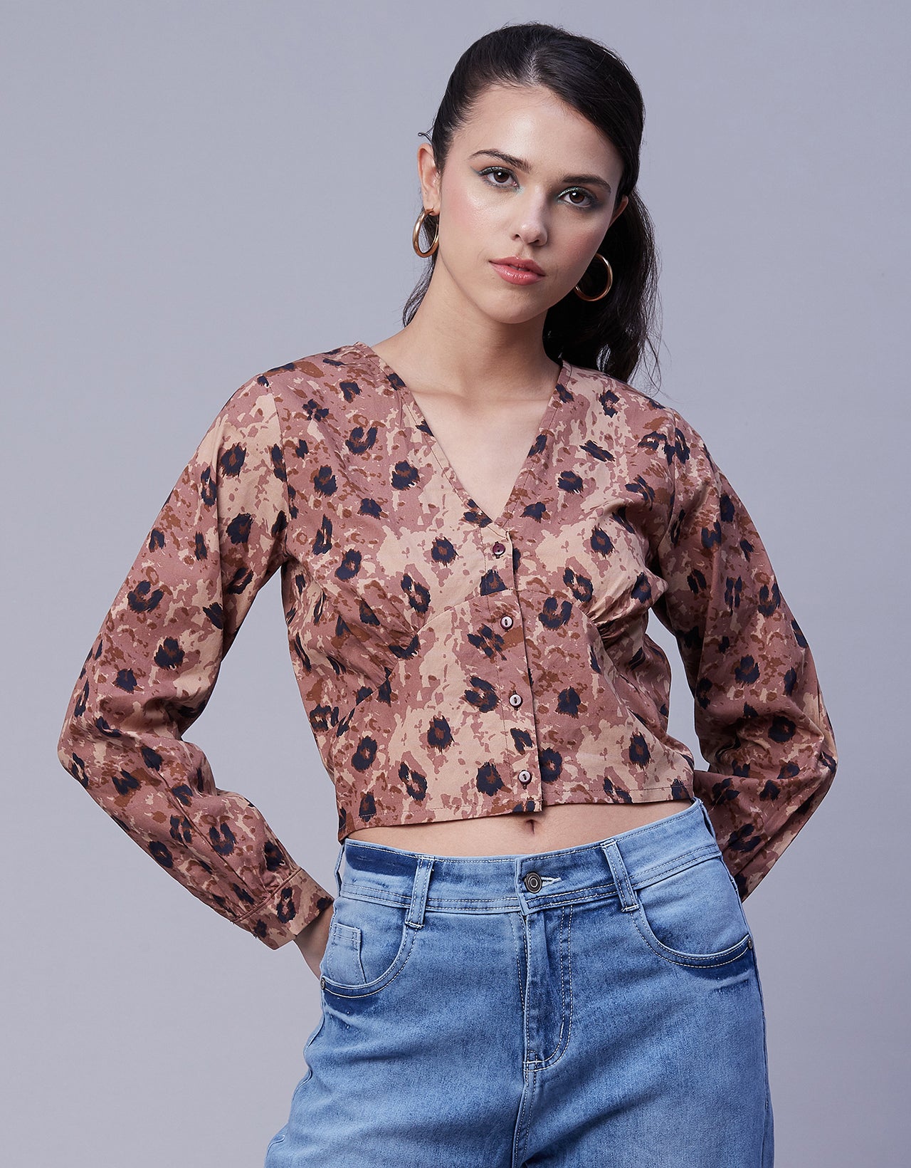 Printed Long Sleeve Crop Top