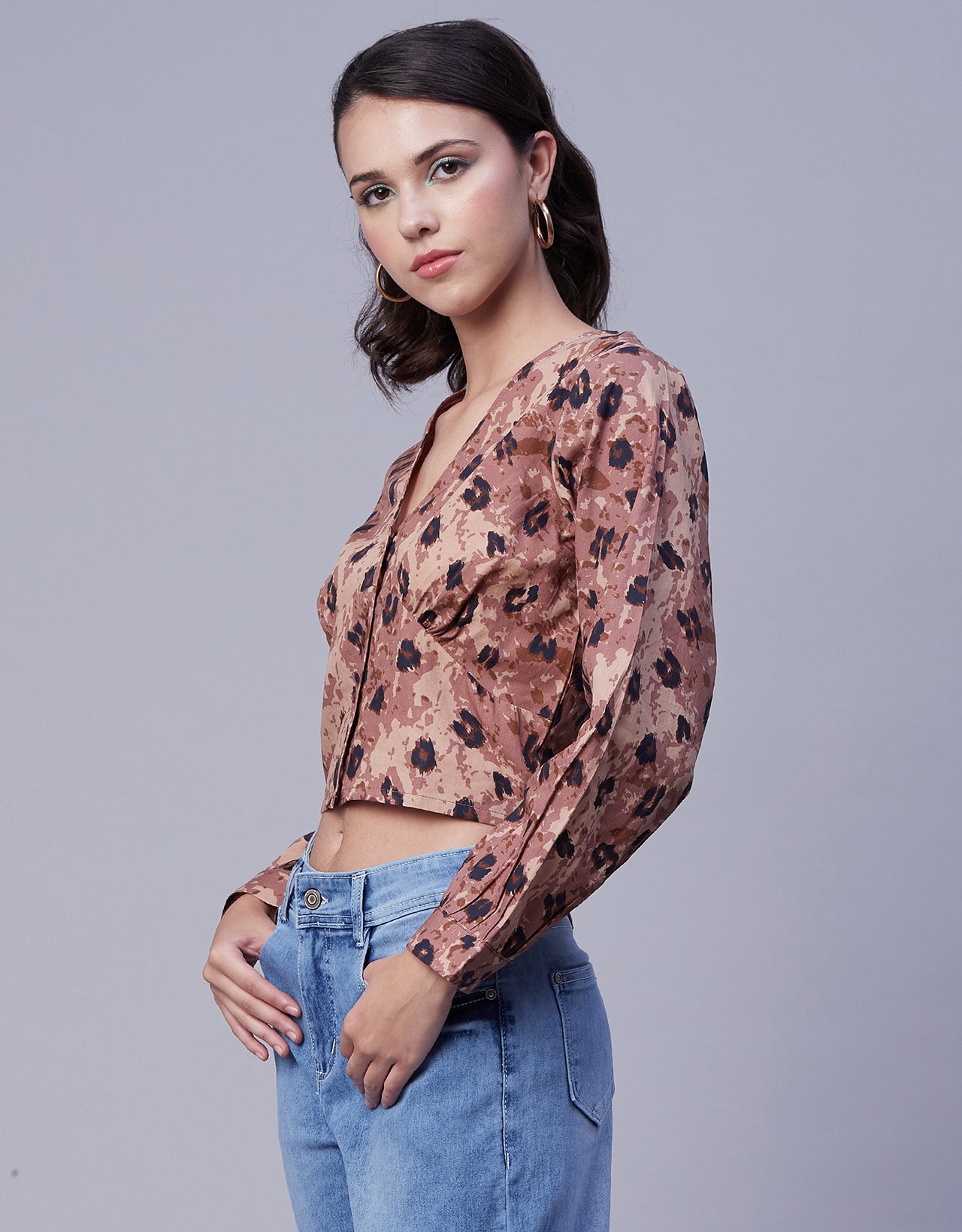 Printed Long Sleeve Crop Top
