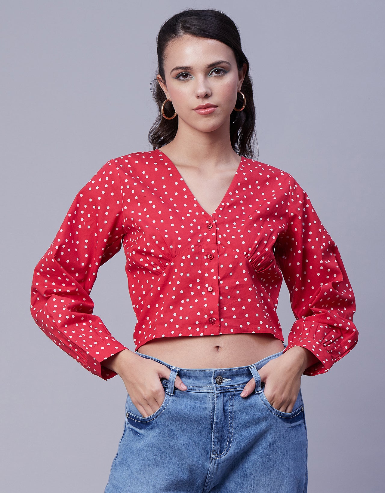 Printed Long Sleeve Crop Top
