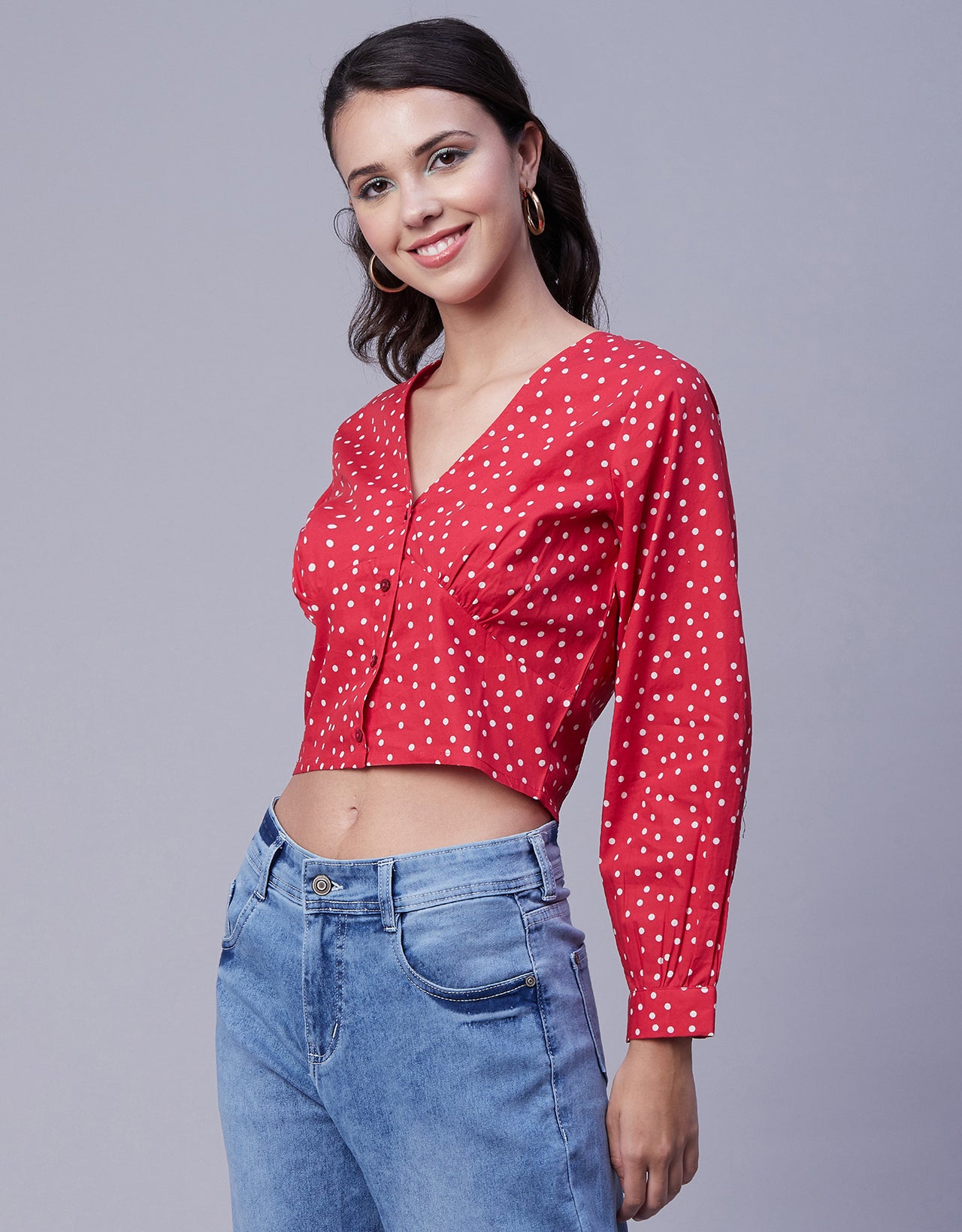 Printed Long Sleeve Crop Top