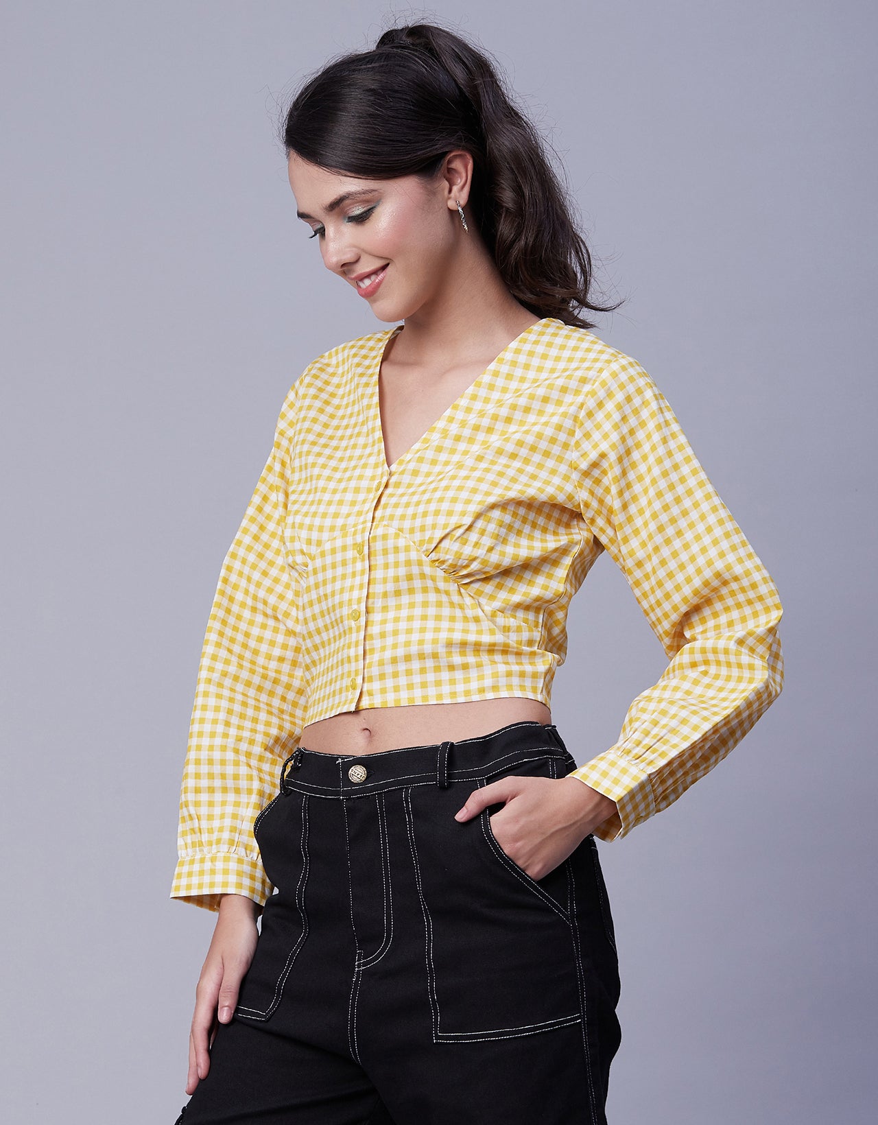 Printed Long Sleeve Crop Top