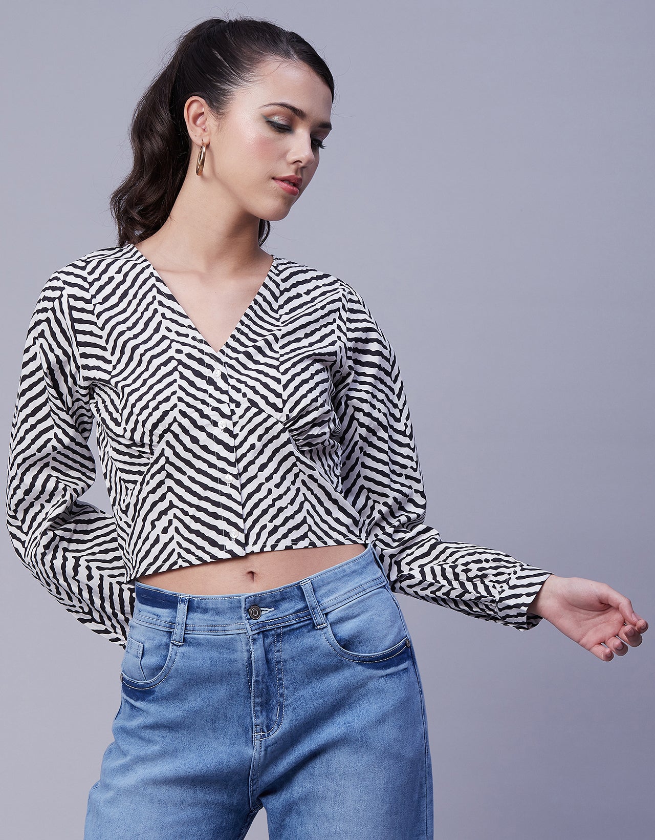 Printed Long Sleeve Crop Top