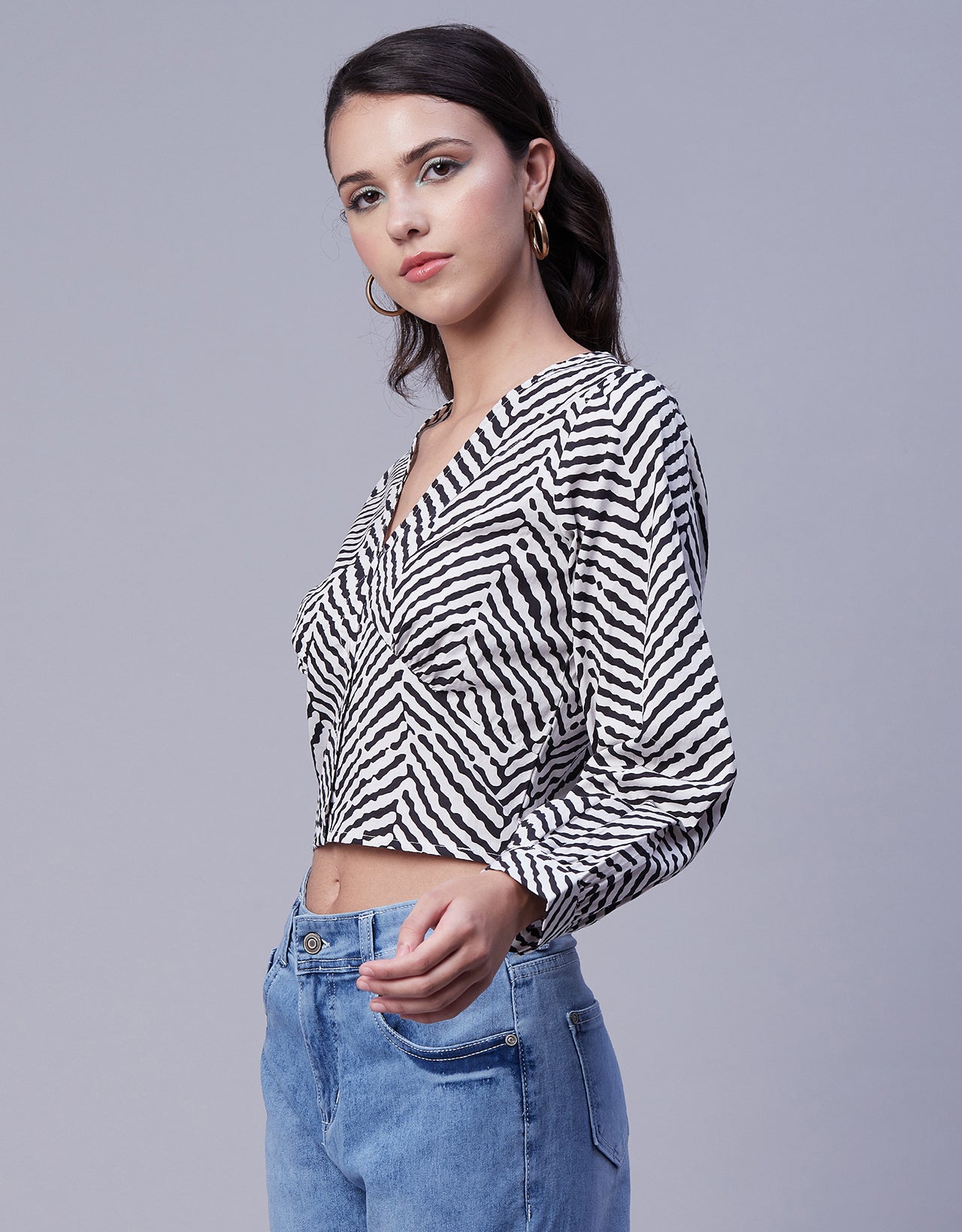 Printed Long Sleeve Crop Top