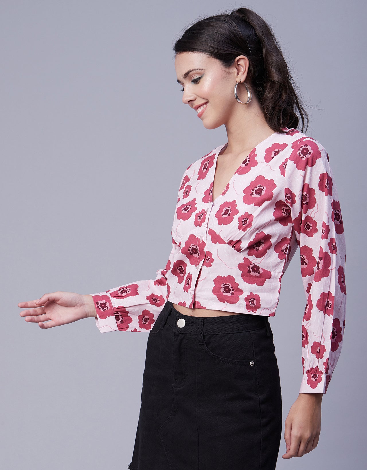 Printed Long Sleeve Crop Top