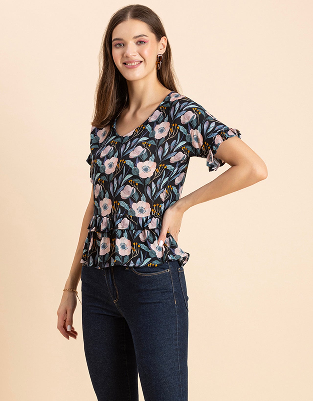 Printed Viscose Loose-Fit Top