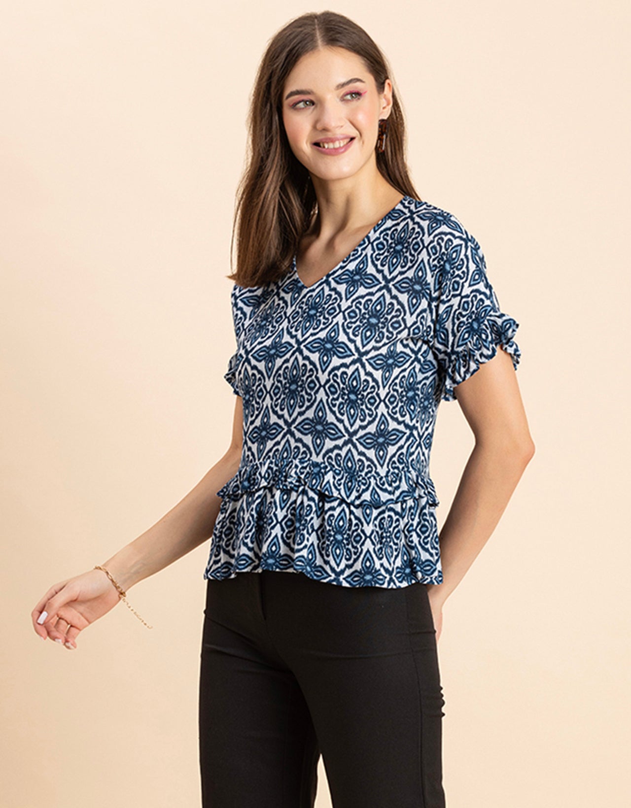 Printed Viscose Loose-Fit Top