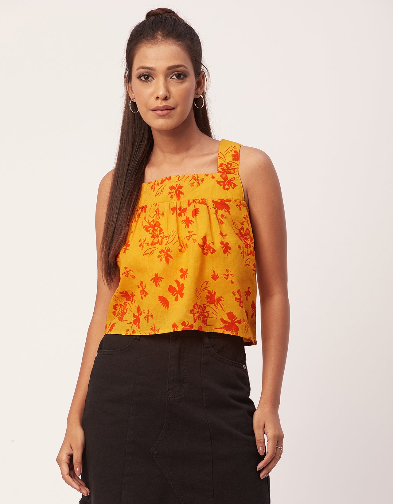 Printed Crop Top, Square Neck