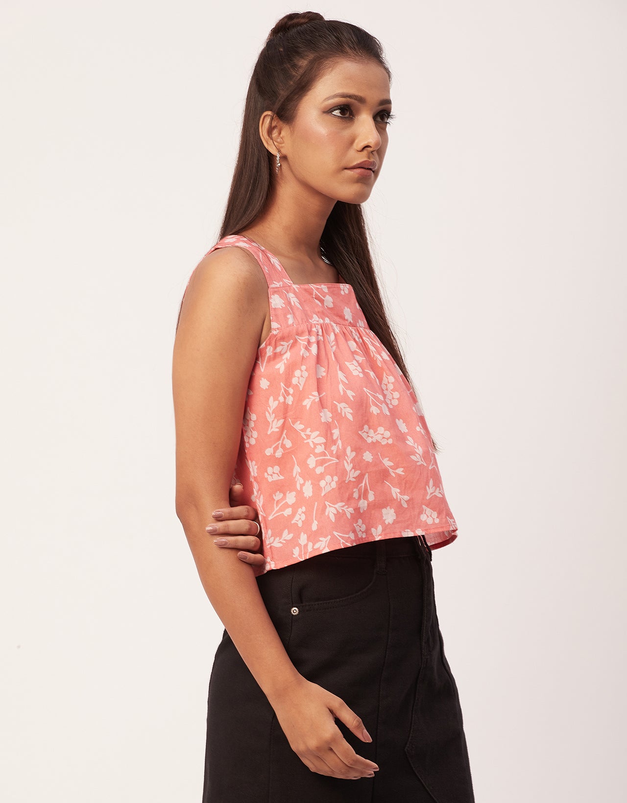 Printed Crop Top, Square Neck