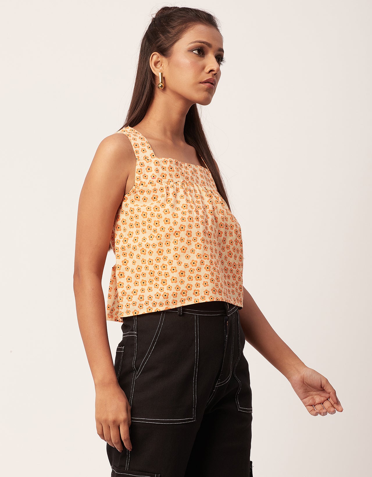 Printed Crop Top, Square Neck