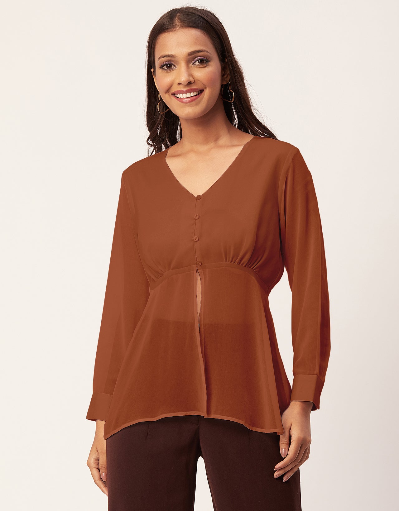 Cinched Waist V-Neck Top