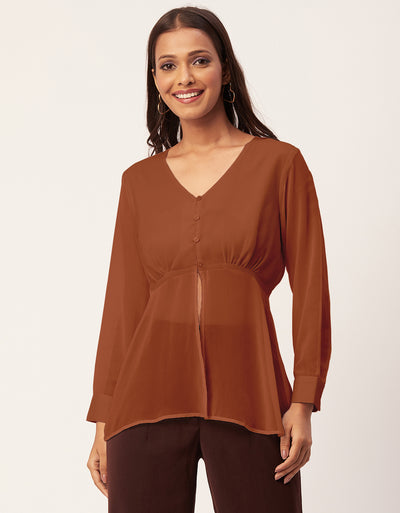 Cinched Waist V-Neck Top