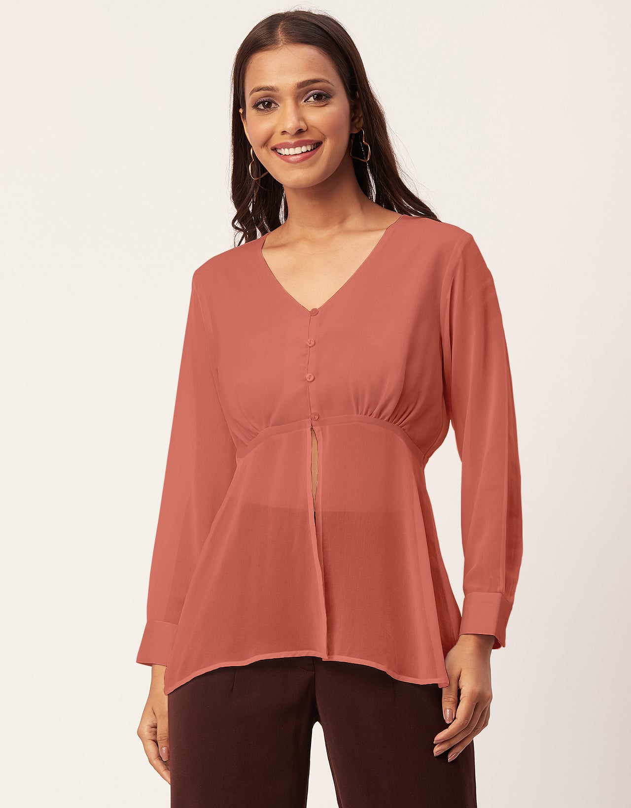 Cinched Waist V-Neck Top