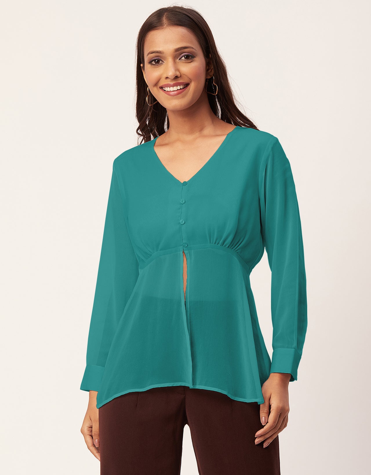 Cinched Waist V-Neck Top