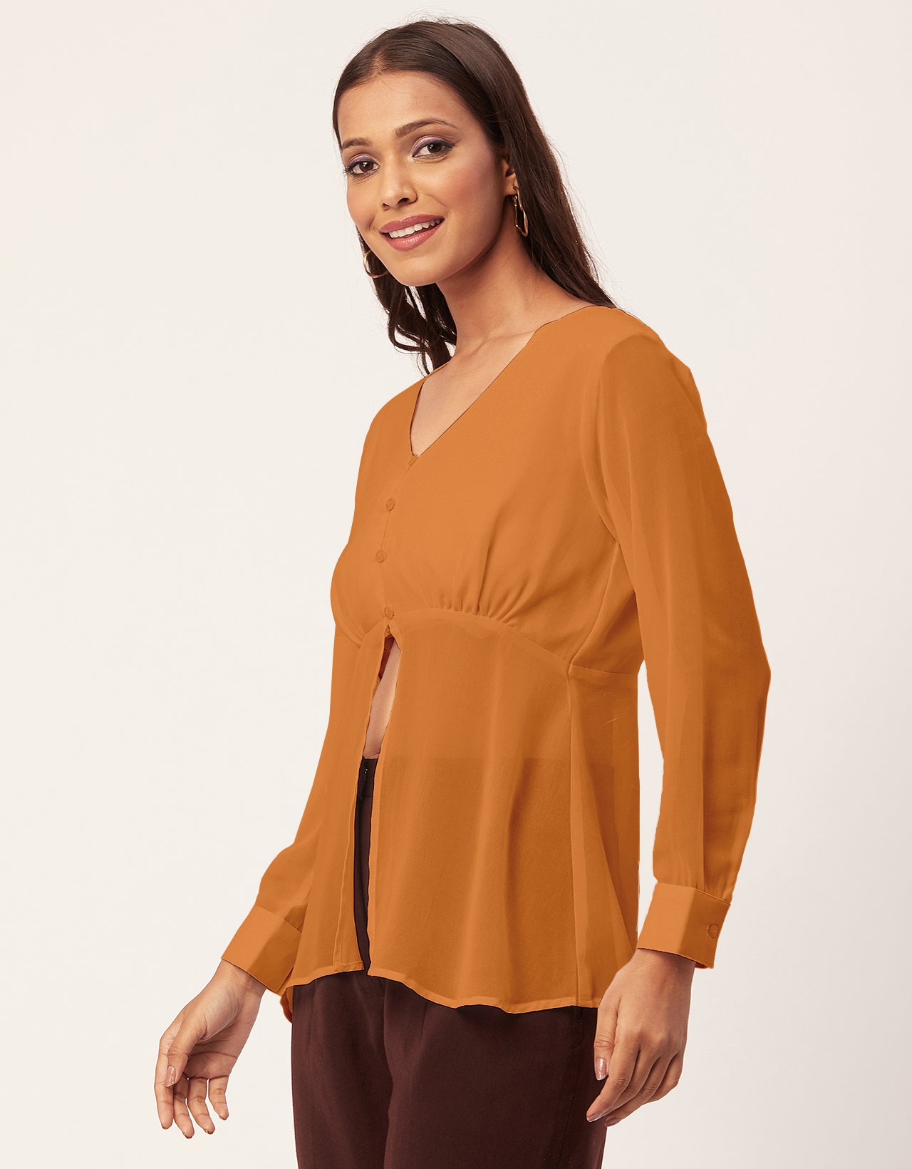 Cinched Waist V-Neck Top