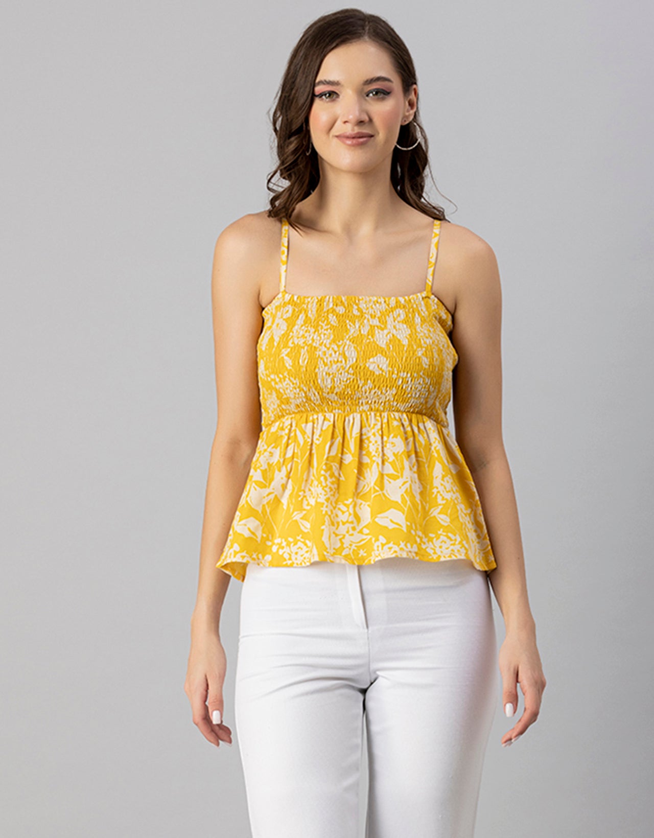 Printed Square Neck Smocked Top