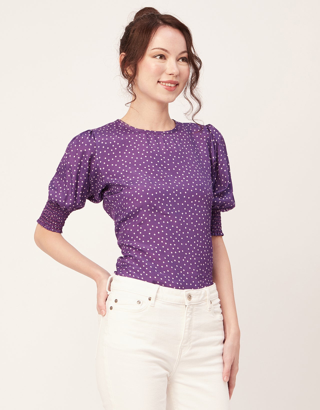 Printed Smocked Round Neck