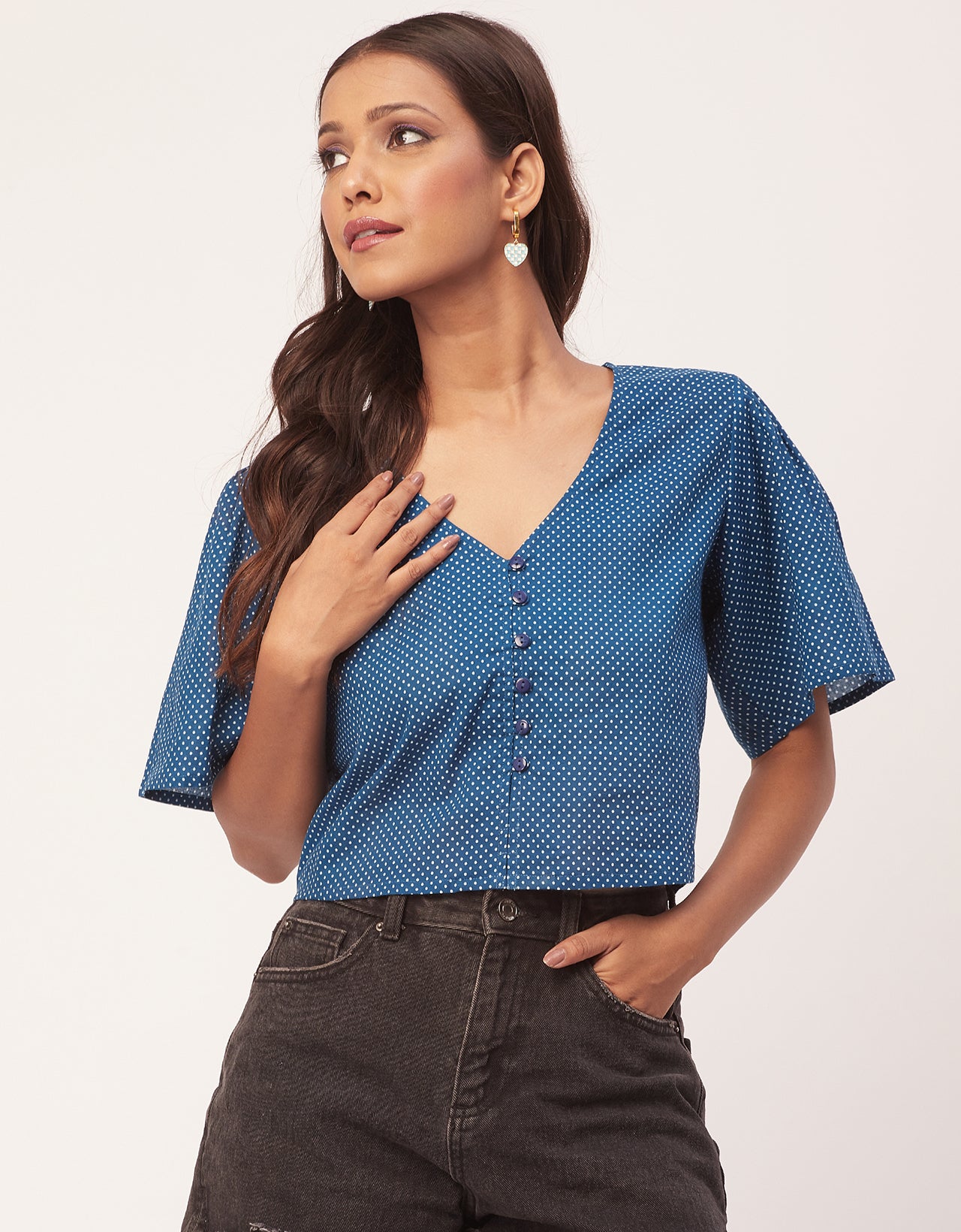 V-Neck Buttoned Summer Top