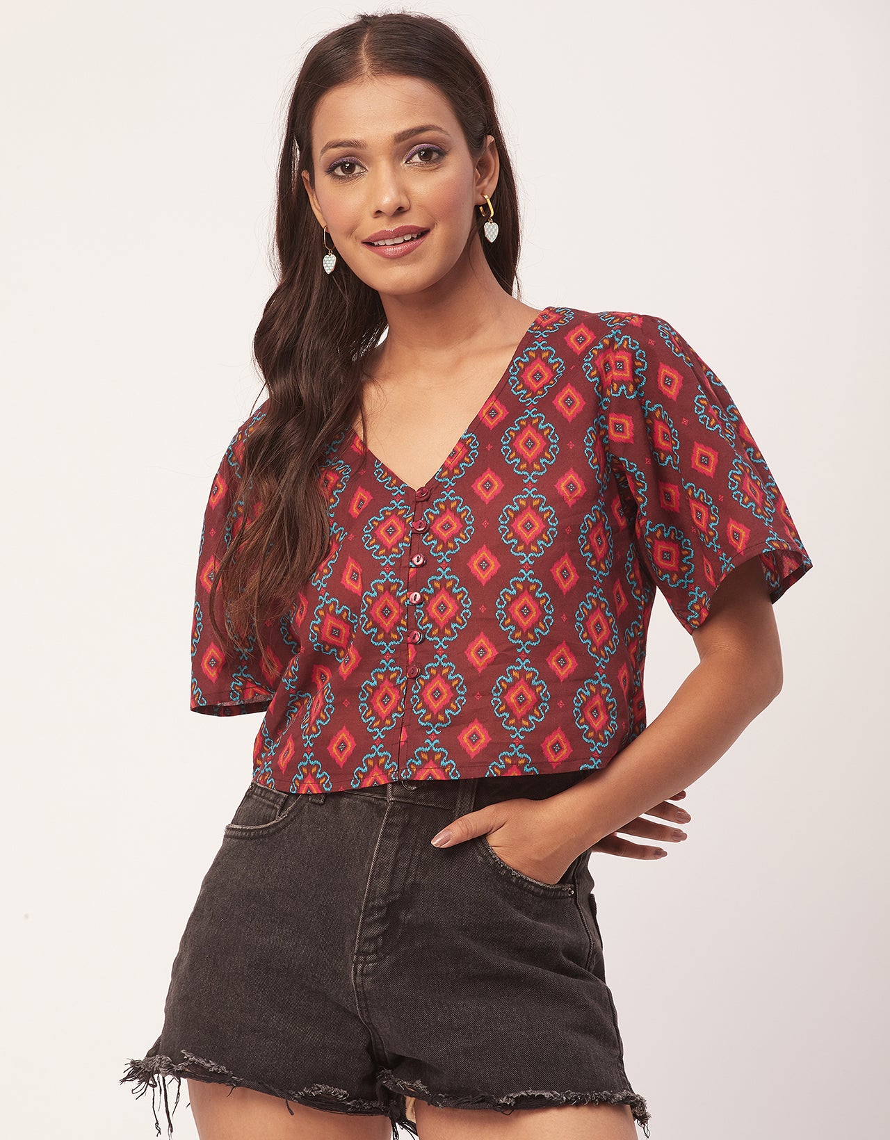 V-Neck Buttoned Summer Top