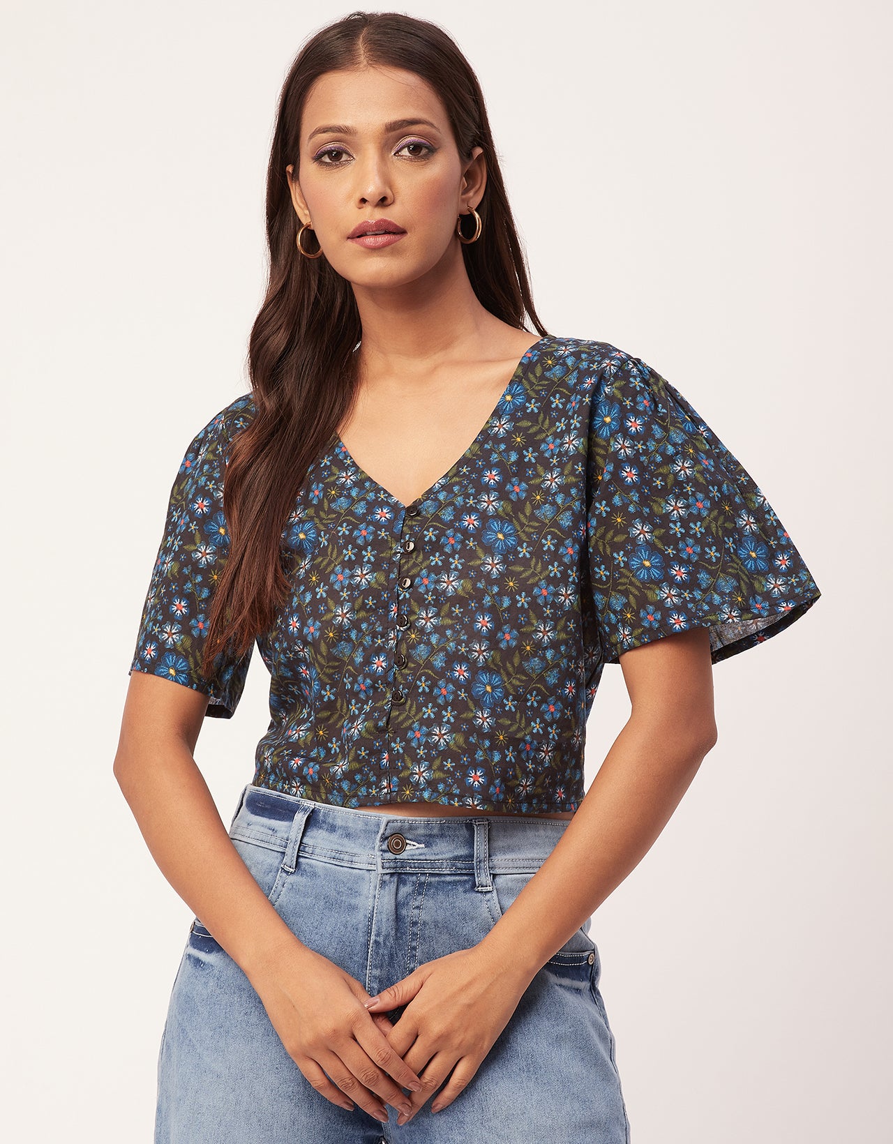 V-Neck Buttoned Summer Top