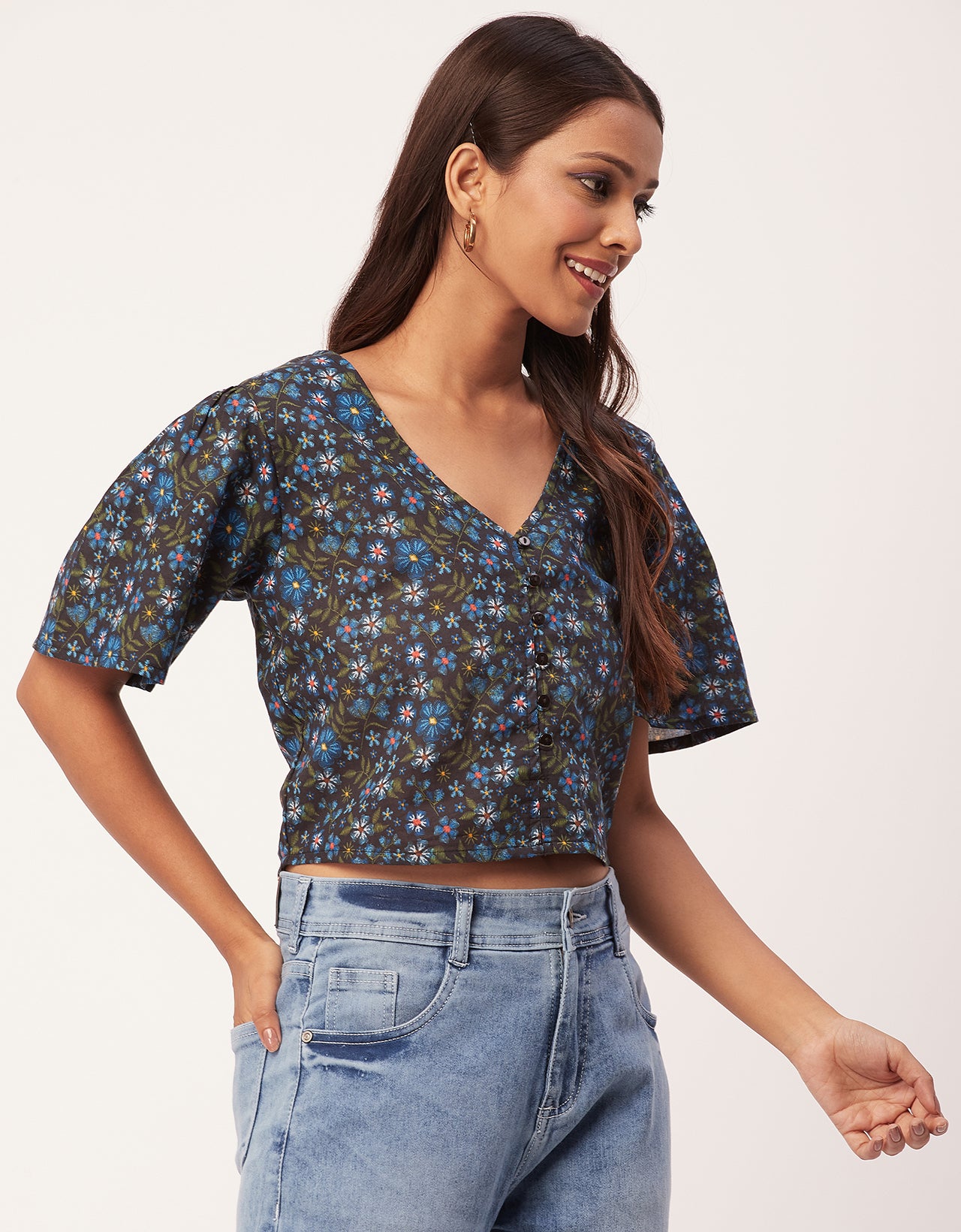 V-Neck Buttoned Summer Top