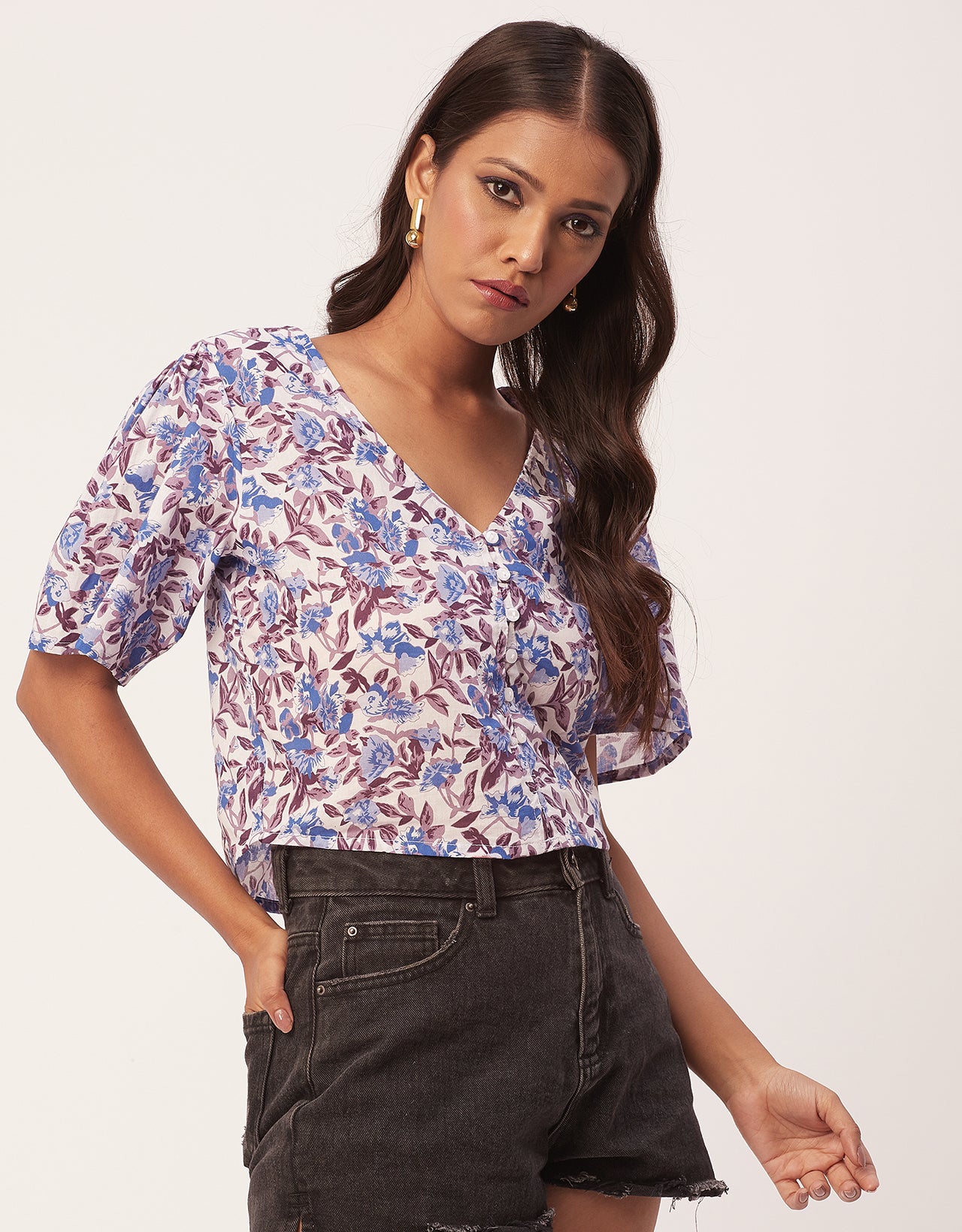 V-Neck Buttoned Summer Top
