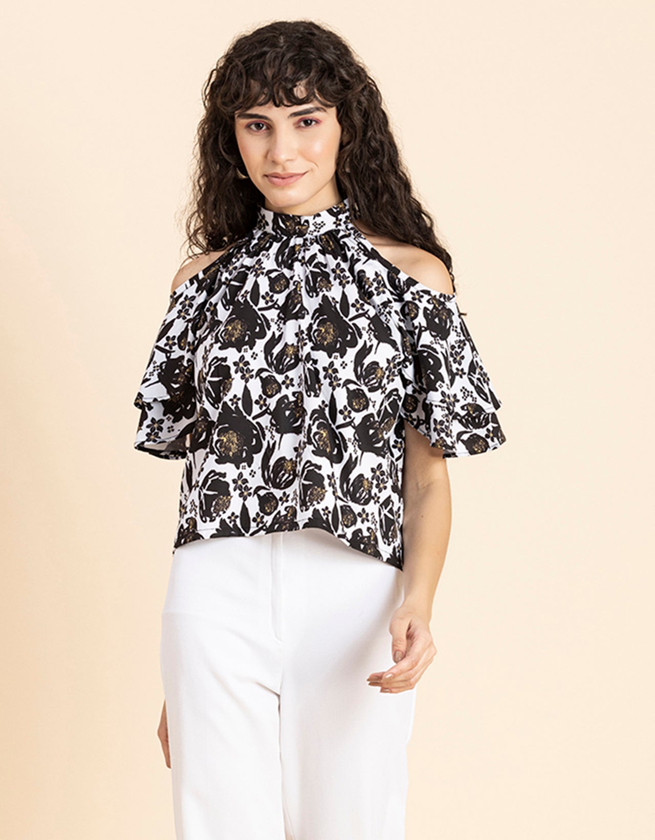 Cold Shoulder Ruffled Top
