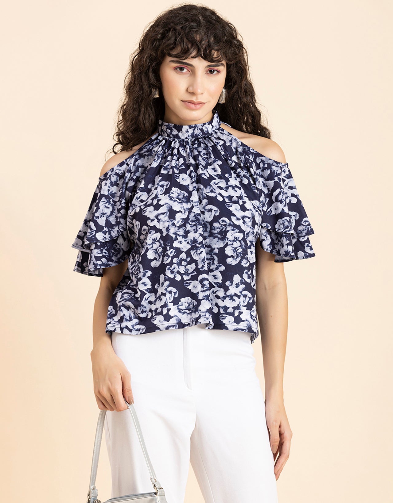 Cold Shoulder Ruffled Top