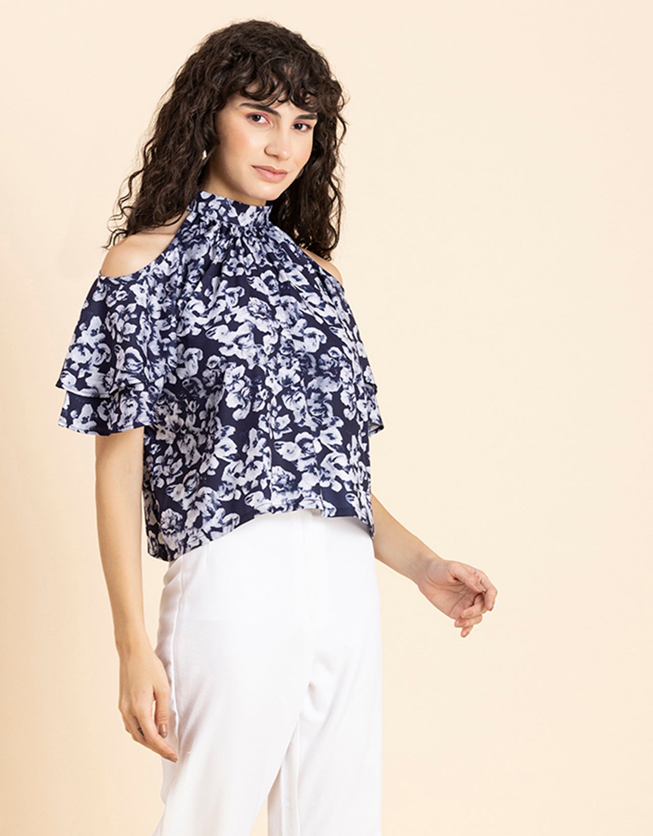 Cold Shoulder Ruffled Top