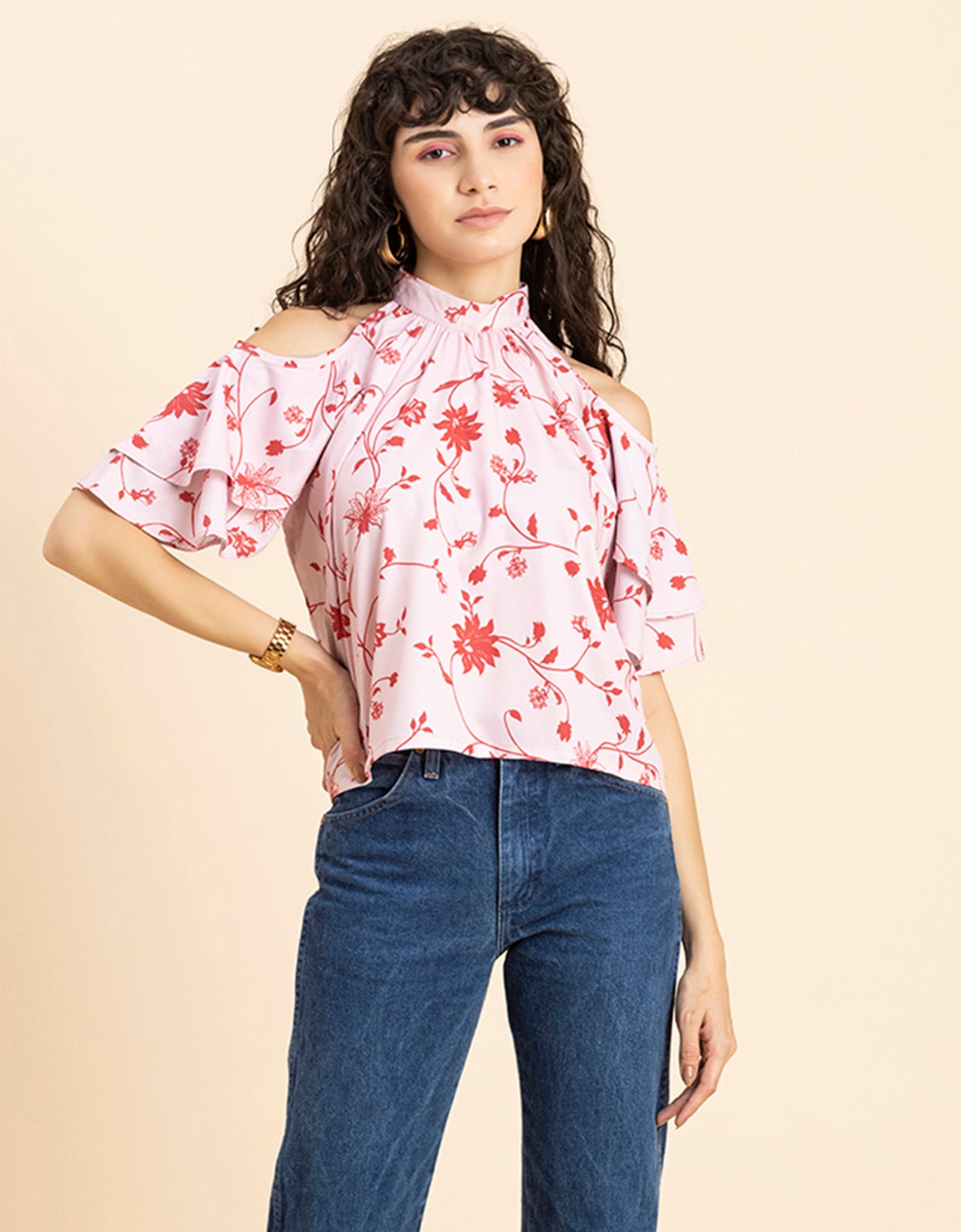 Cold Shoulder Ruffled Top