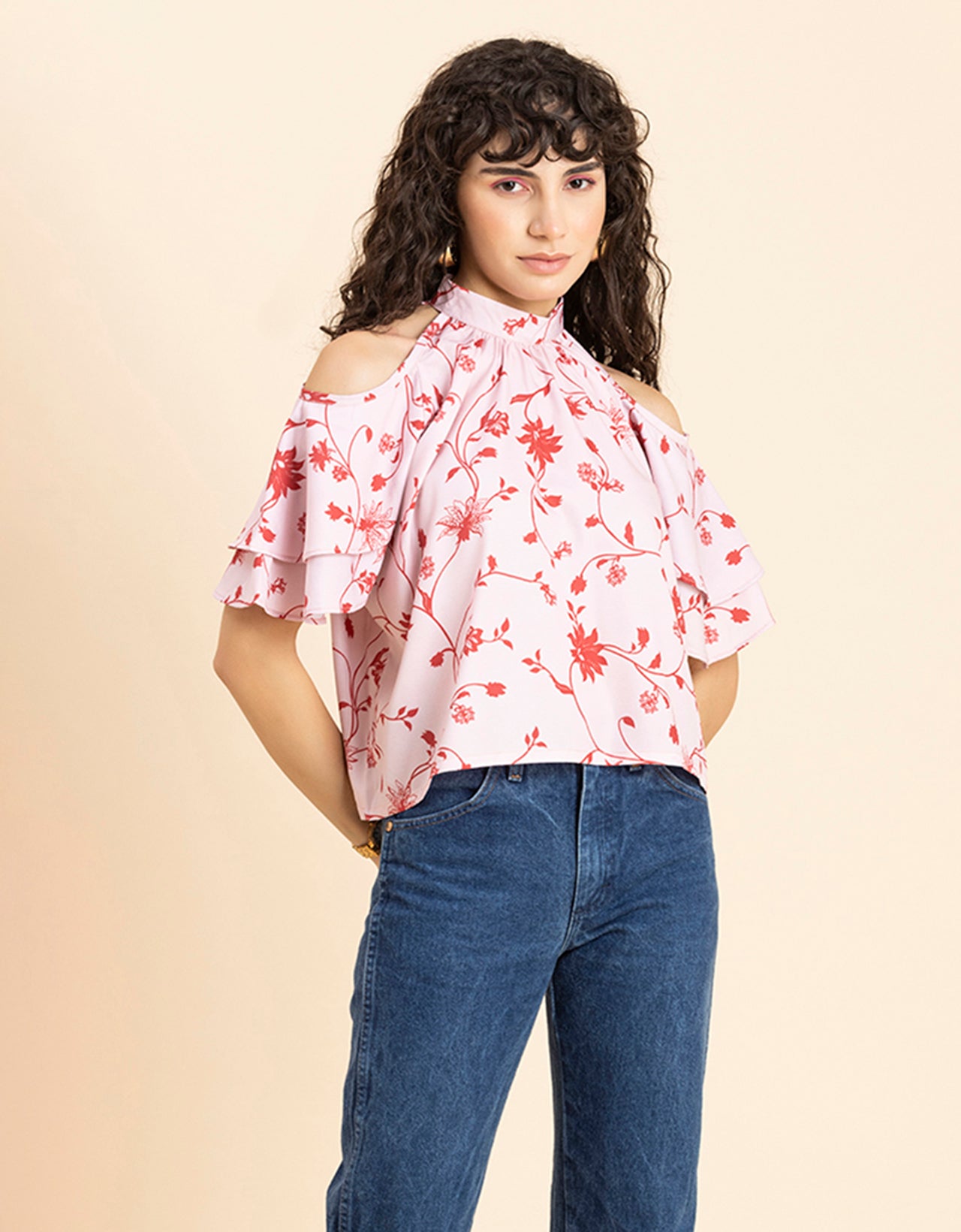Cold Shoulder Ruffled Top