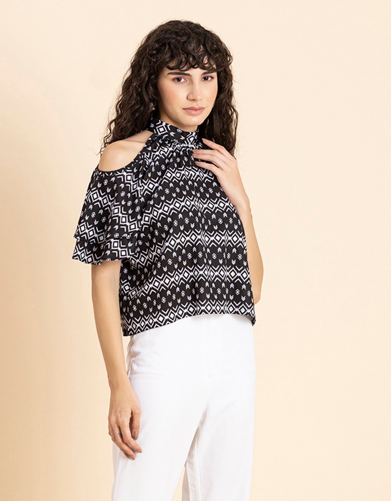 Cold Shoulder Ruffled Top