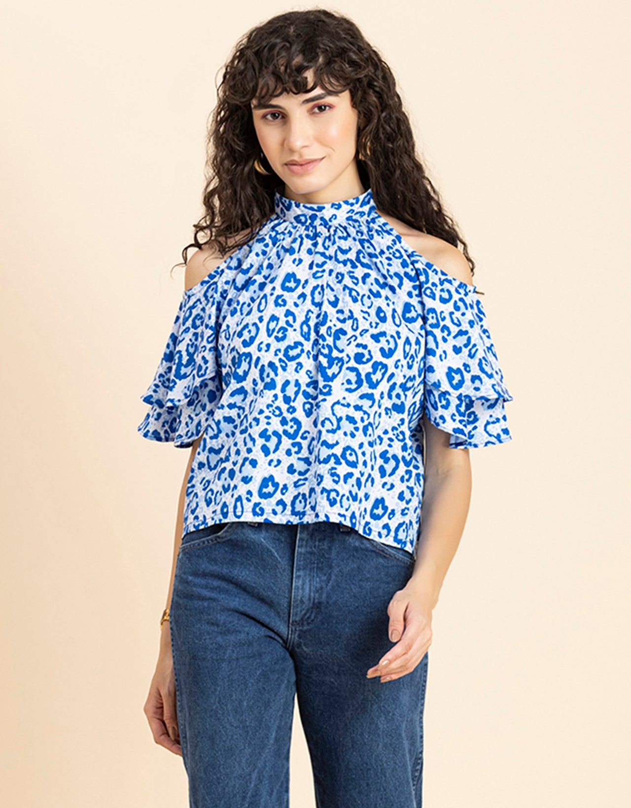 Cold Shoulder Ruffled Top