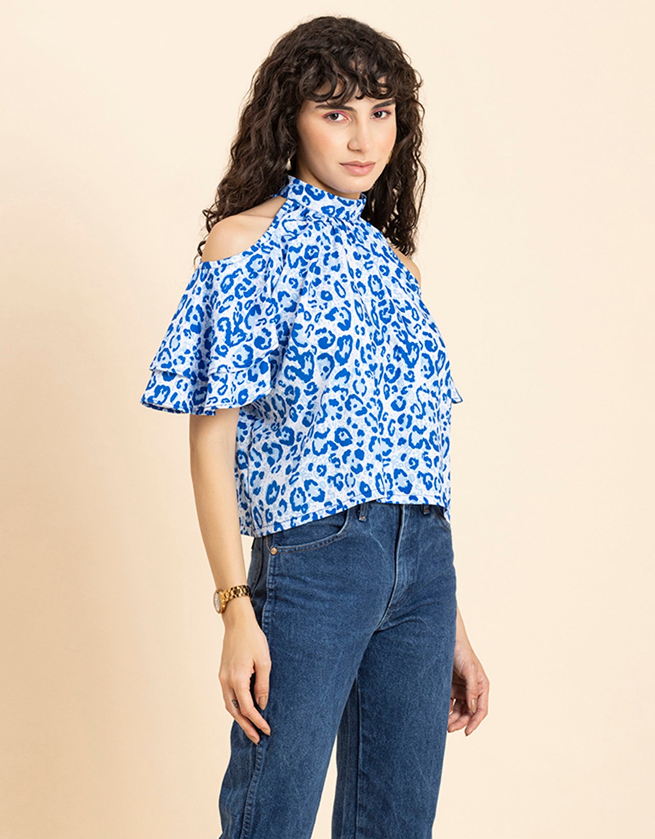 Cold Shoulder Ruffled Top