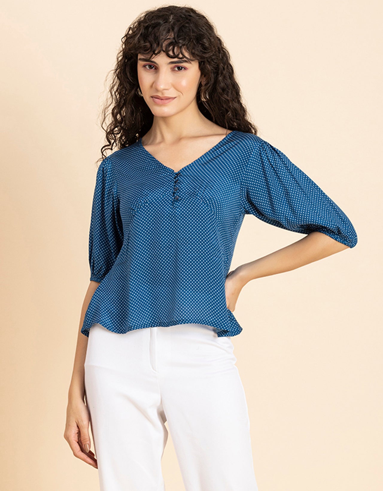 V-Neck Puff Sleeves Top