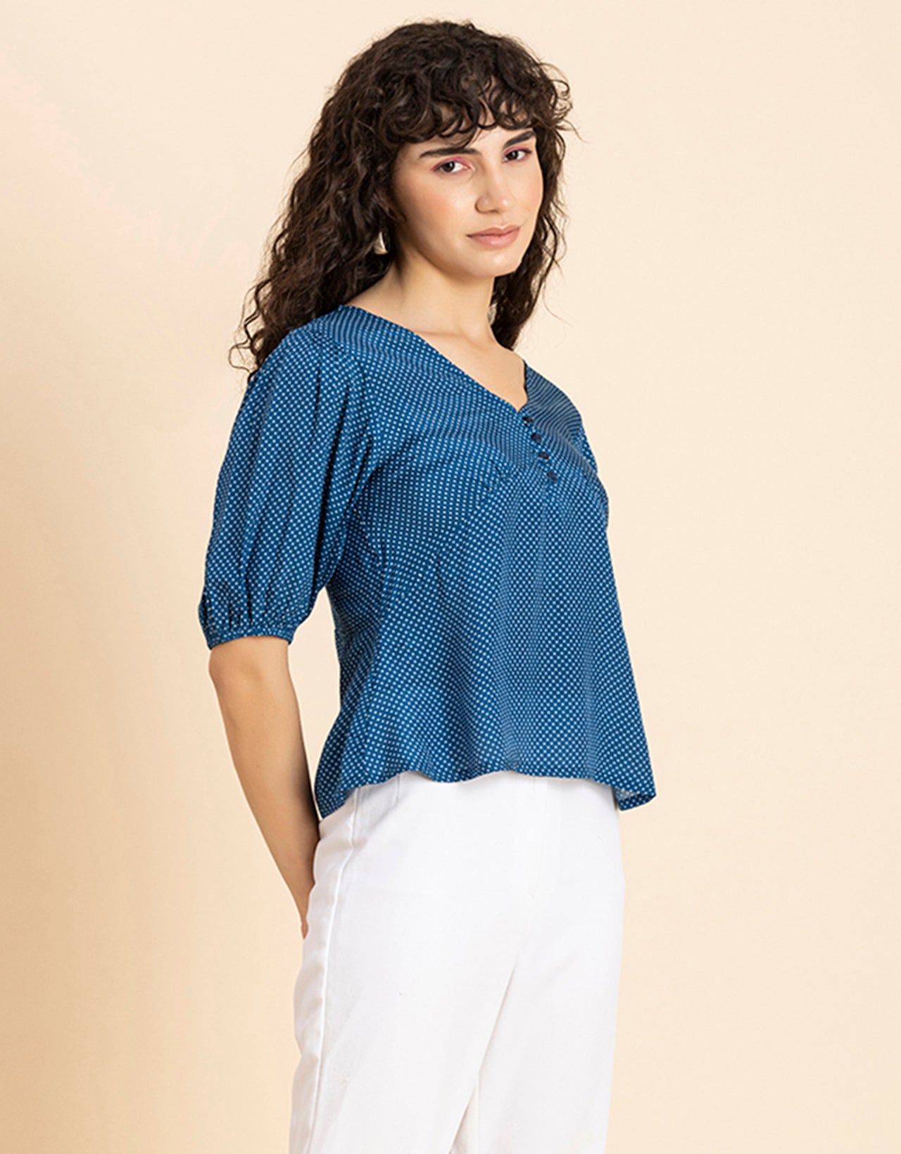 V-Neck Puff Sleeves Top