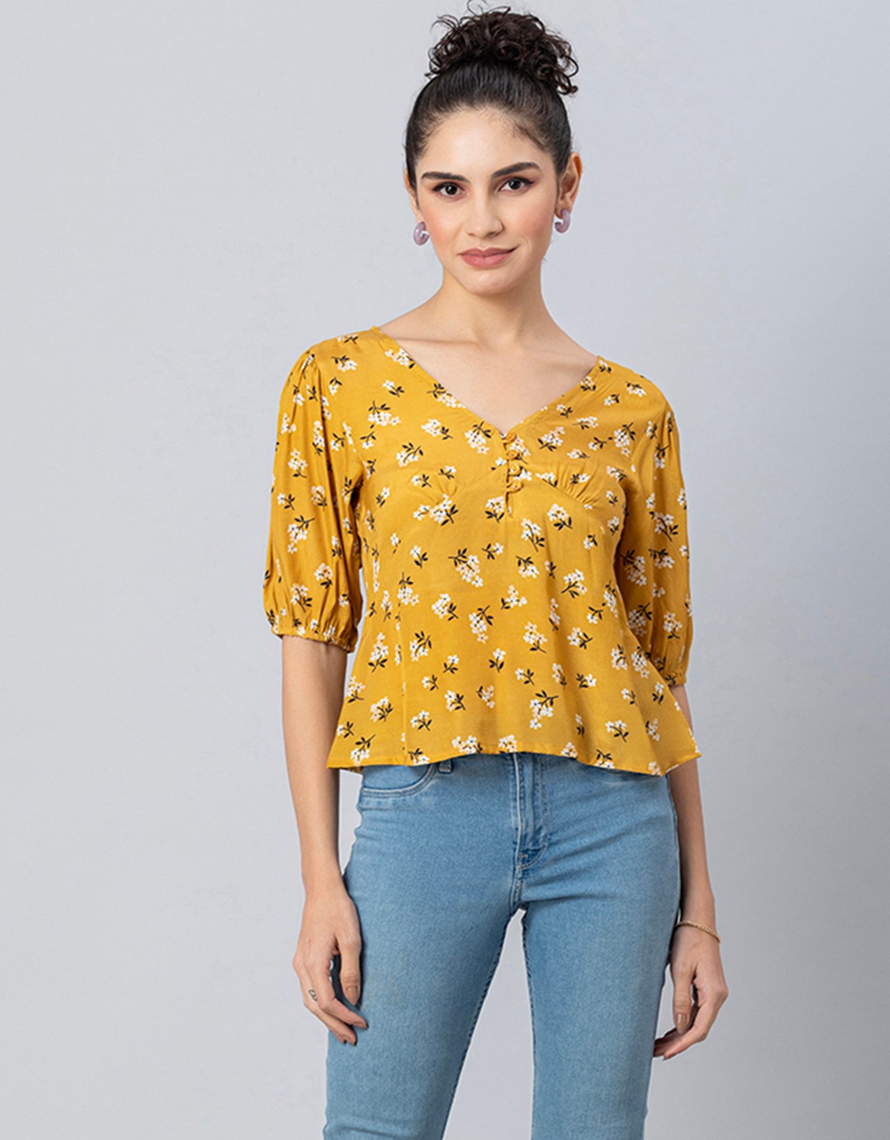 V-Neck Puff Sleeves Top