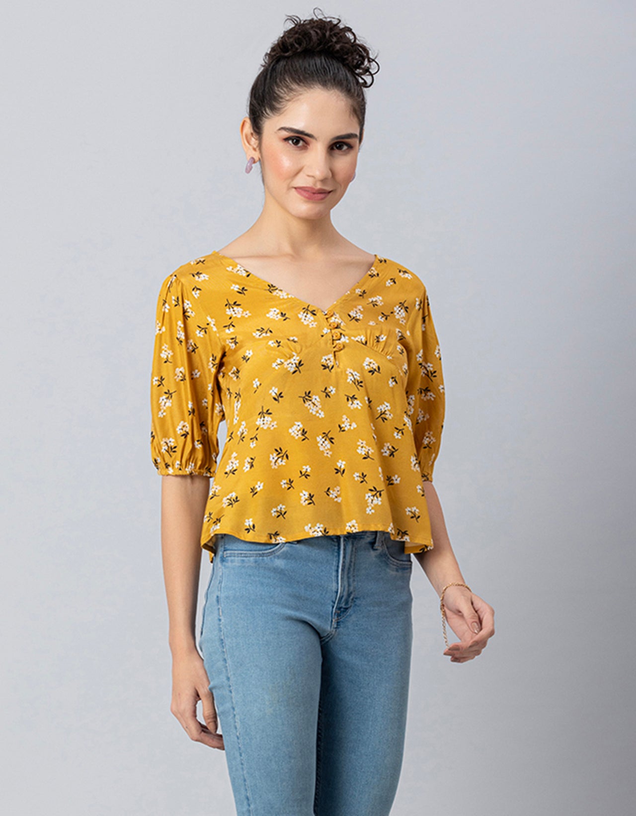 V-Neck Puff Sleeves Top