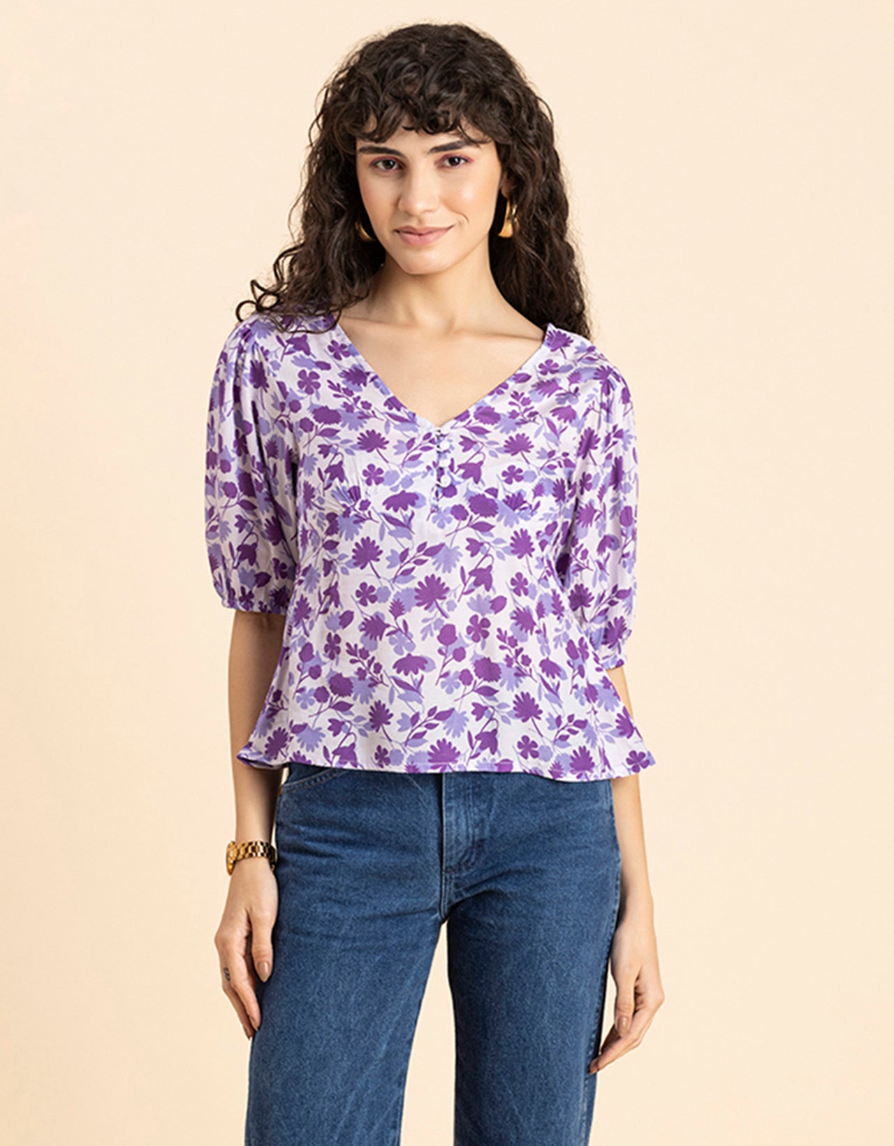 V-Neck Puff Sleeves Top