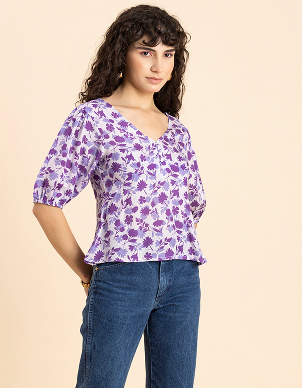 V-Neck Puff Sleeves Top