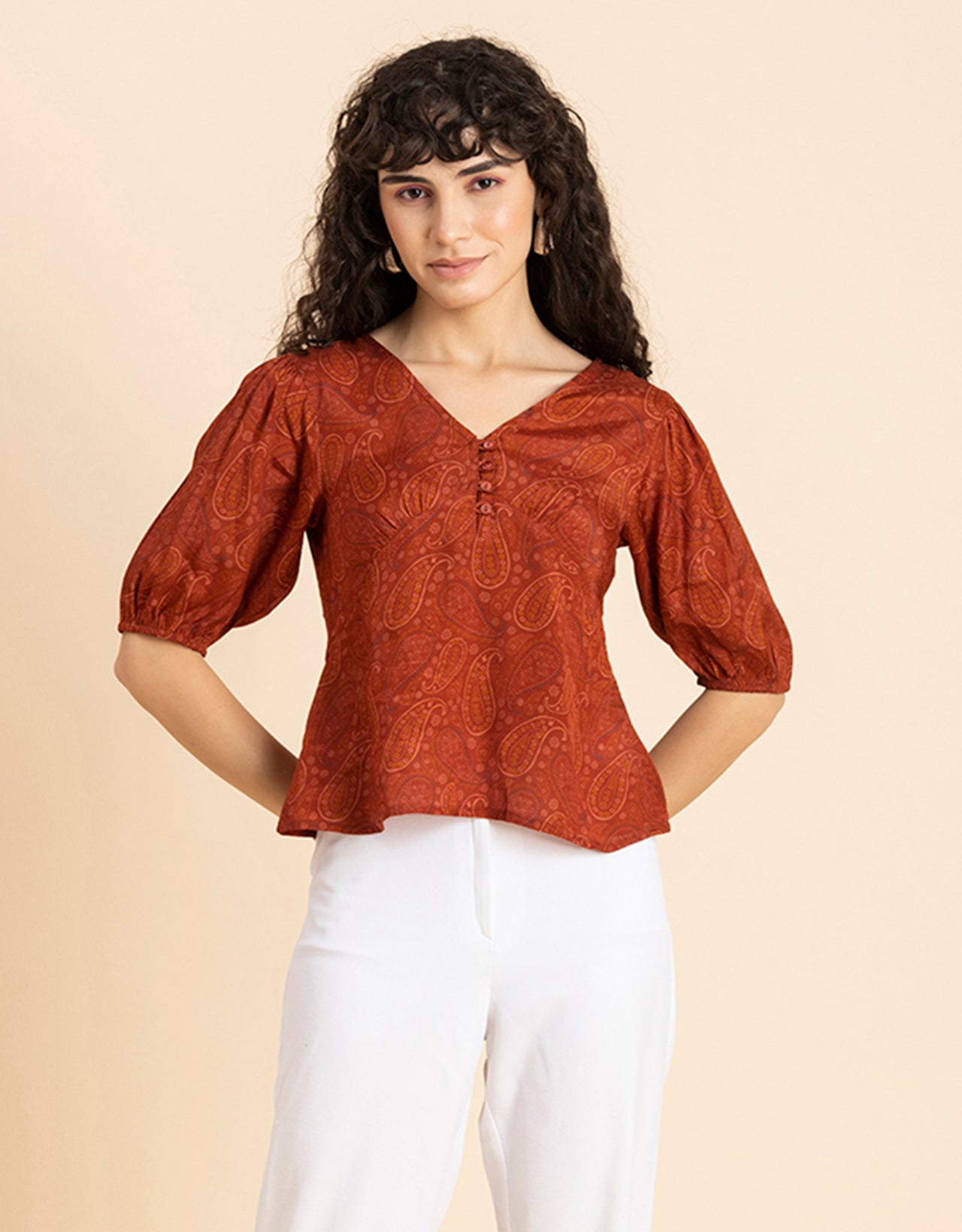V-Neck Puff Sleeves Top
