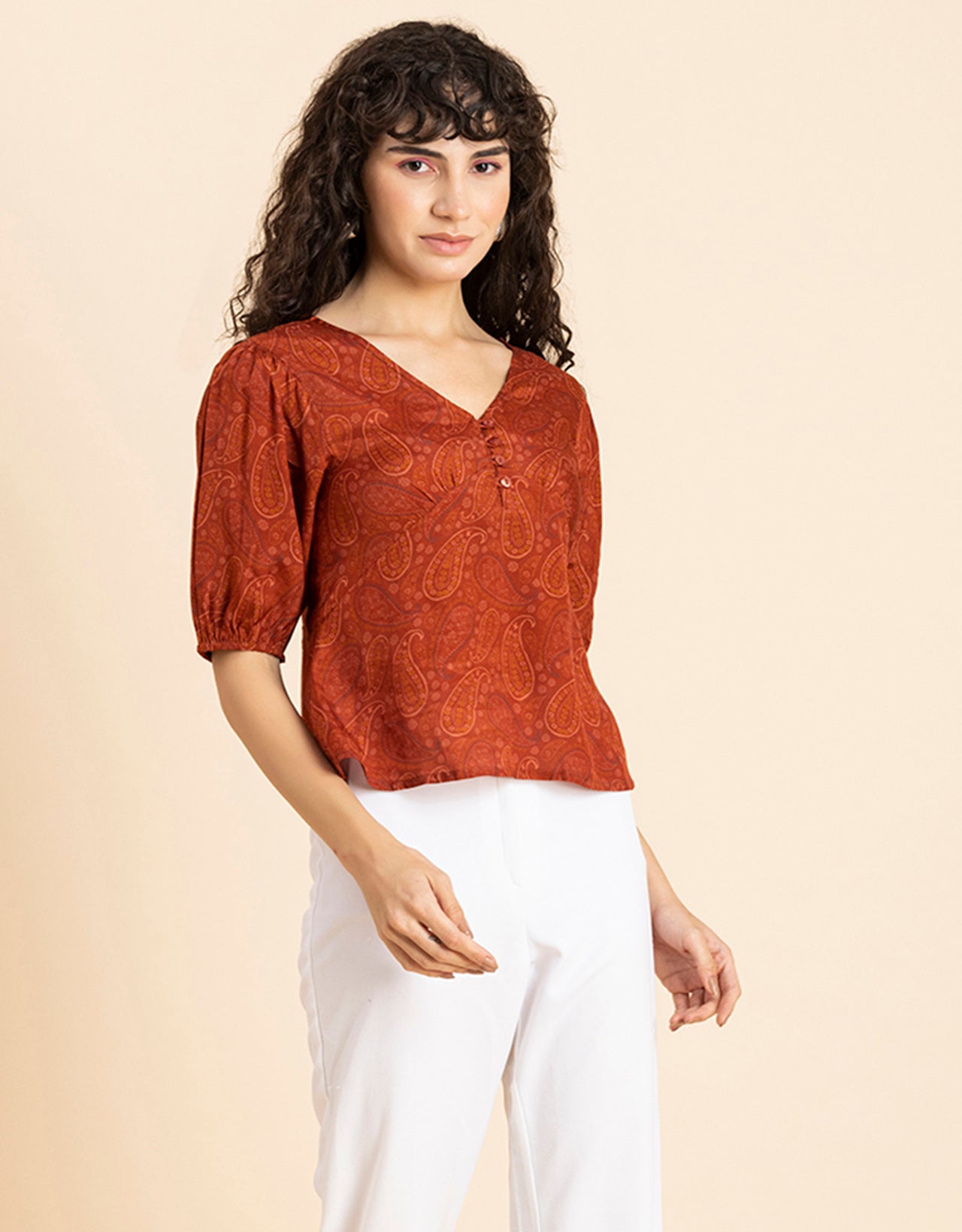 V-Neck Puff Sleeves Top