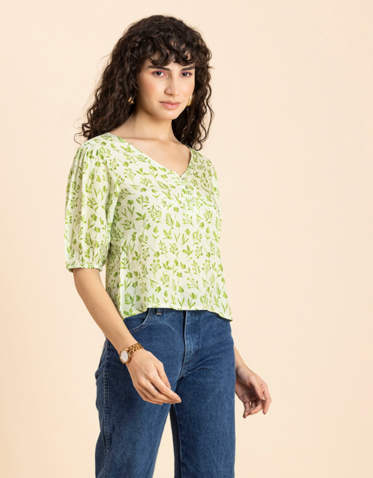 V-Neck Puff Sleeves Top