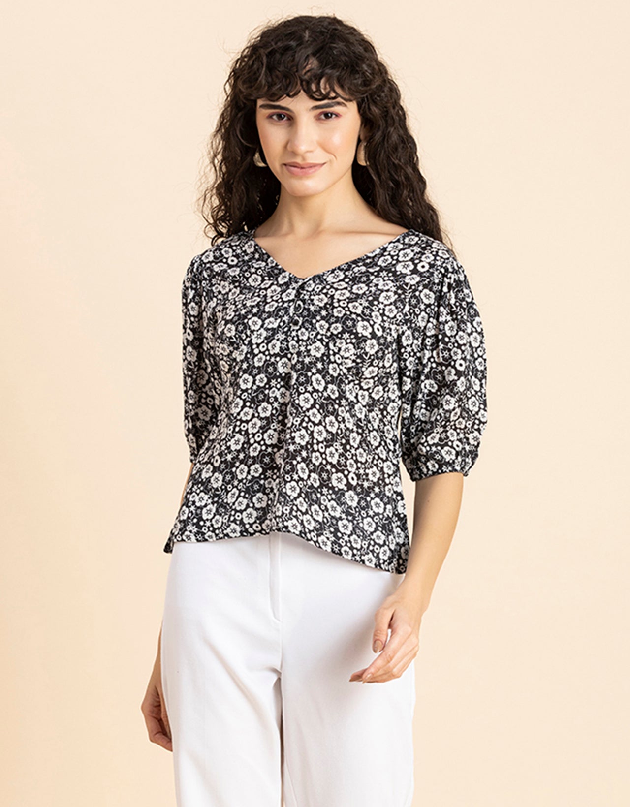 V-Neck Puff Sleeves Top