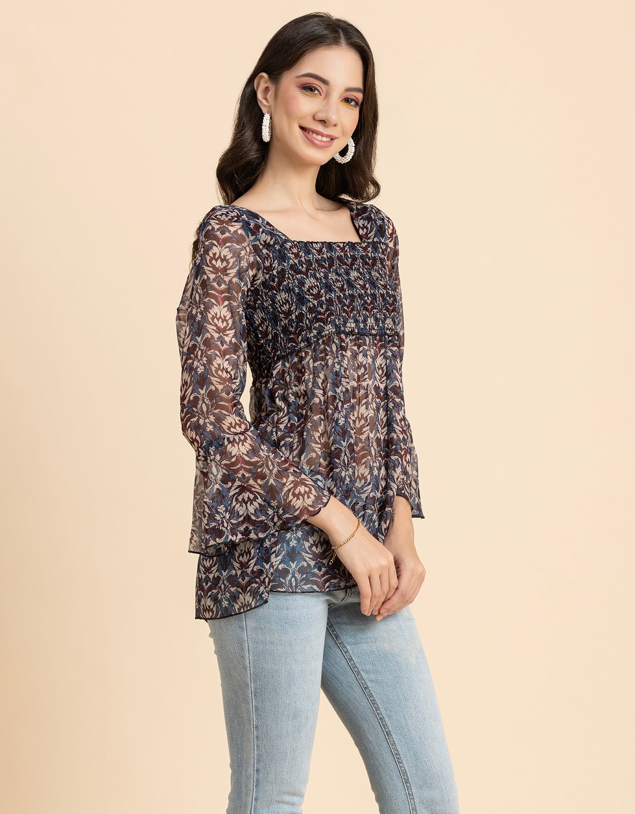Smocked Bell Sleeves Top
