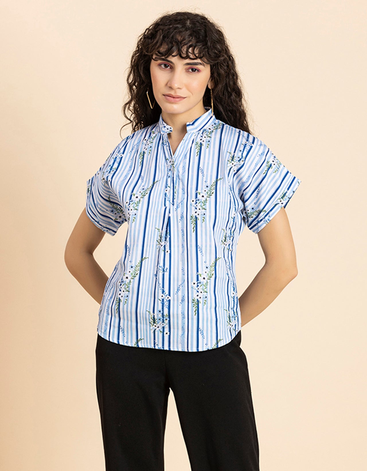Mandarin Collar Viscose Top
