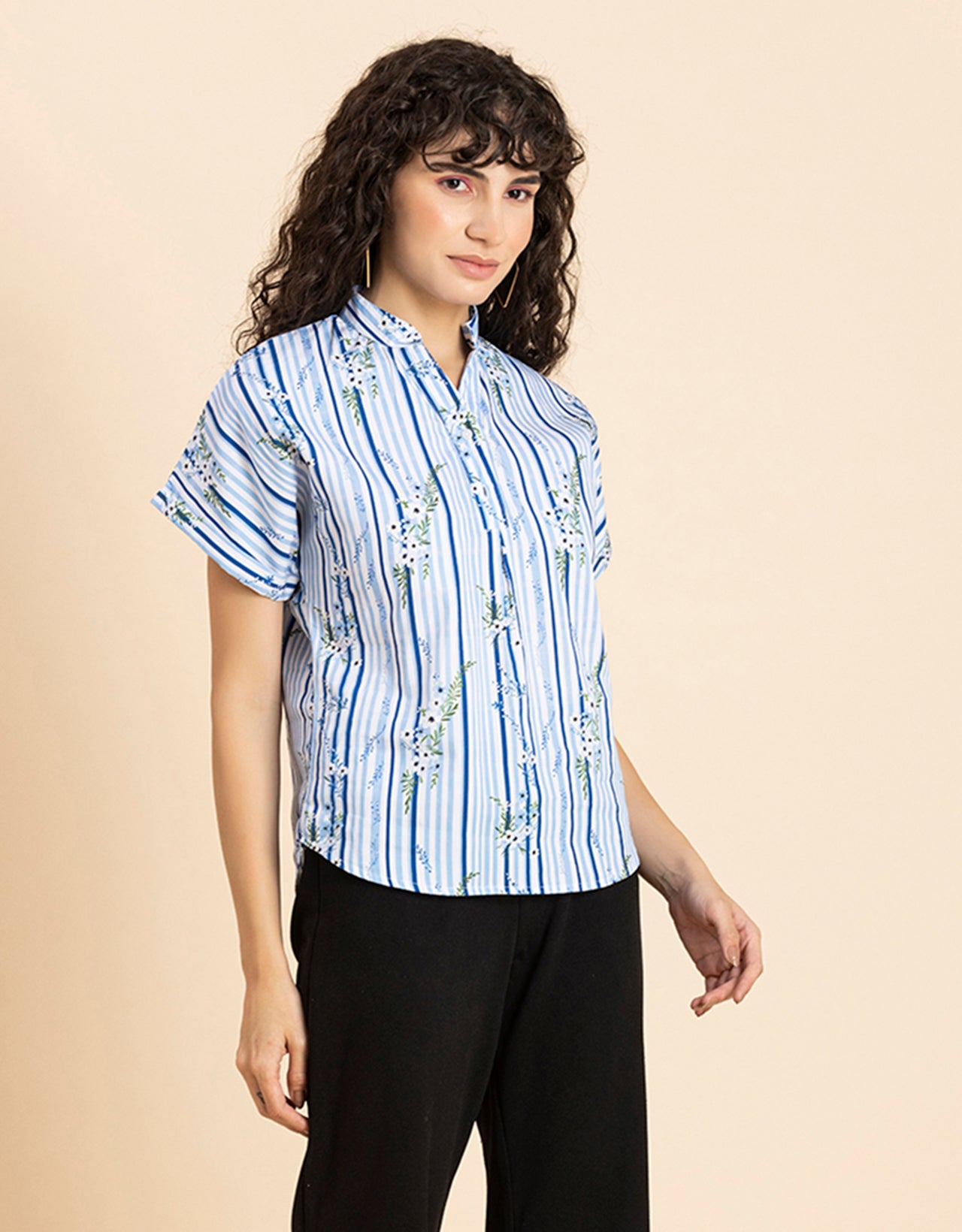 Mandarin Collar Viscose Top