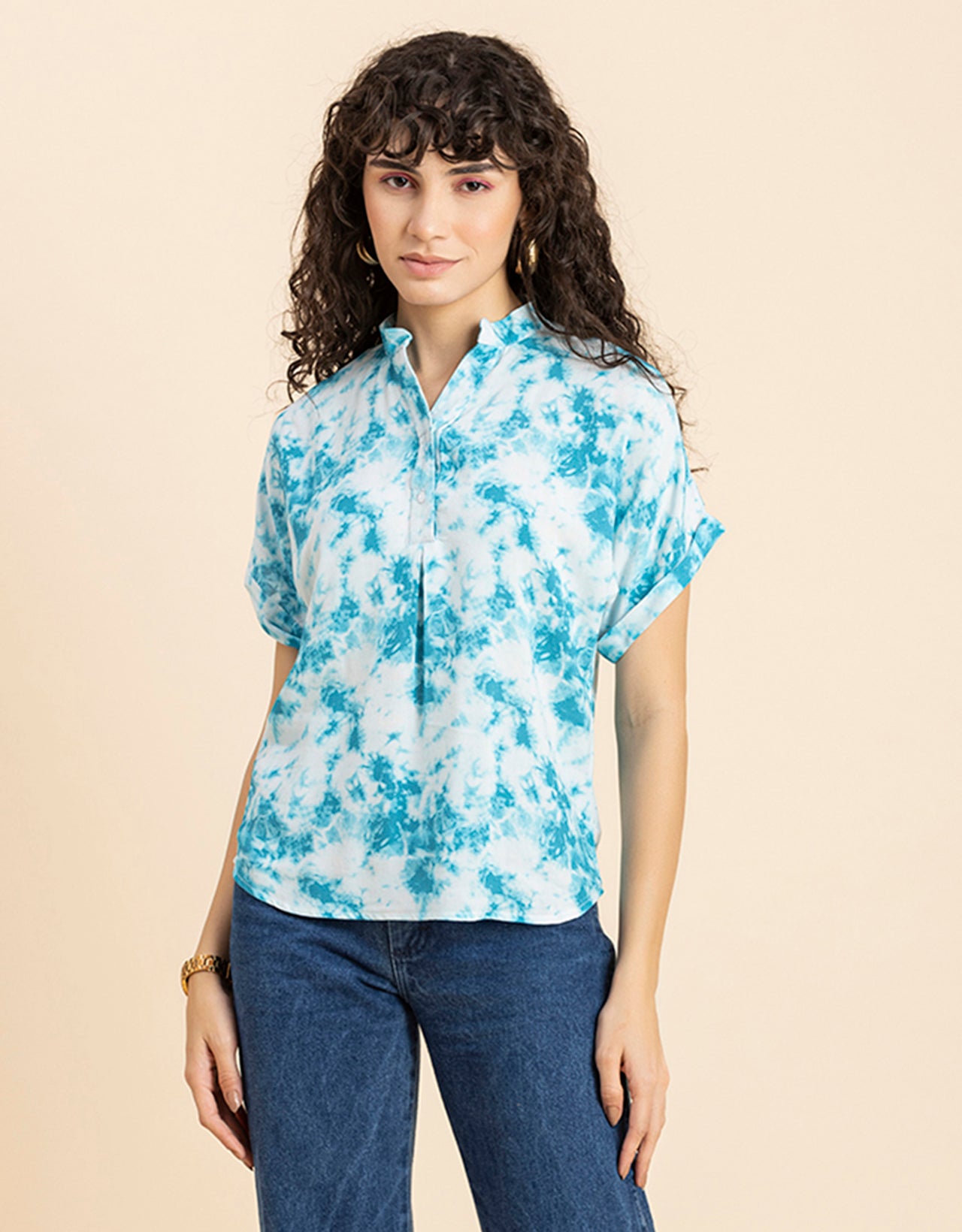 Mandarin Collar Viscose Top