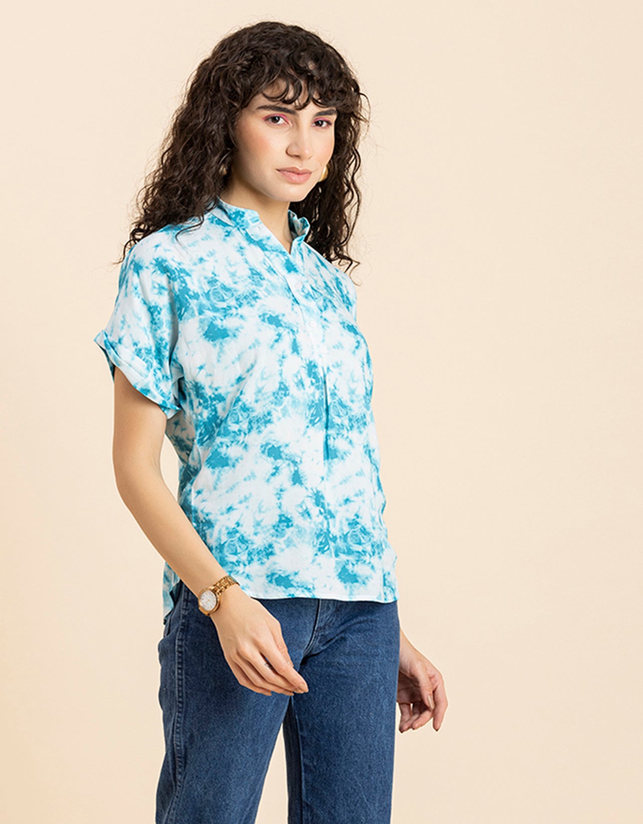 Mandarin Collar Viscose Top