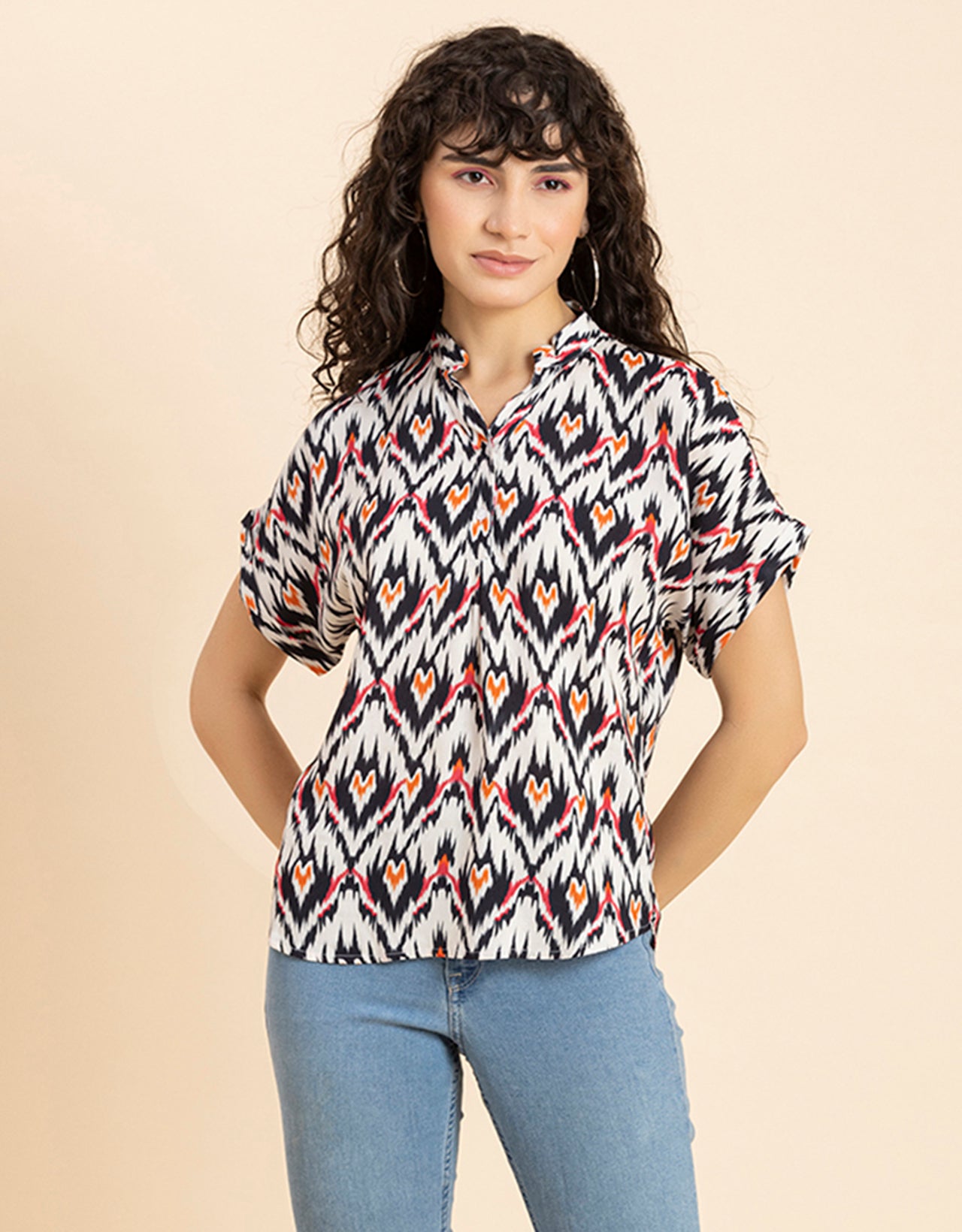 Mandarin Collar Viscose Top