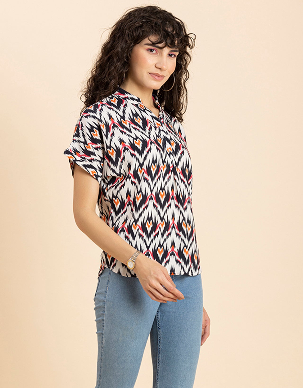 Mandarin Collar Viscose Top